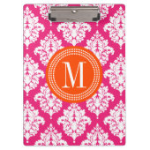 Elegant Hot Pink Damask op persoonlijke titel Klembord (Voorkant)
