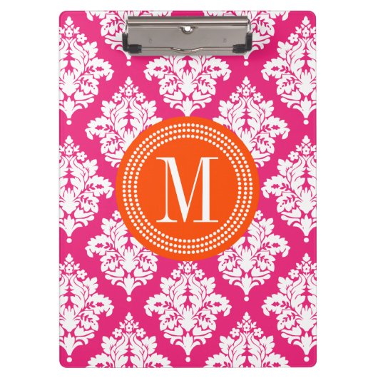 Elegant Hot Pink Damask op persoonlijke titel Klembord (Voorkant)