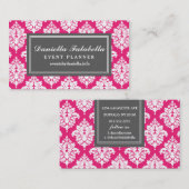 Elegant Hot Pink Damask op persoonlijke titel Visitekaartje (Voorkant / Achterkant)