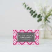 Elegant Hot Pink Damask op persoonlijke titel Visitekaartje (Staand voorkant)