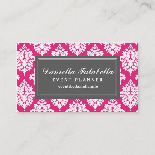Elegant Hot Pink Damask op persoonlijke titel Visitekaartje (Voorkant)