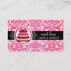 Elegant Hot Pink Damask Roze Cake Diamond Bakery Visitekaartje