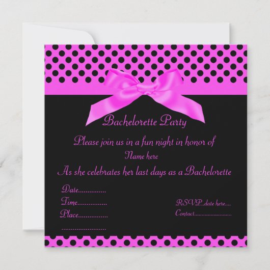 ELEGANT HOT PINK DOTTED BACHELORETTE INVITE KAART (Voorkant)