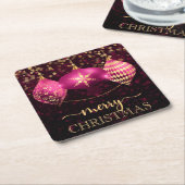 Elegant Hot Pink en Gold Bauble Merry kerst Kartonnen Onderzetters (Schuin)