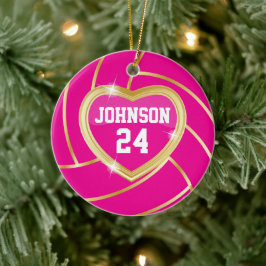 Elegant Hot Pink en Gold Volleyball Keramisch Ornament