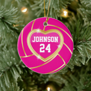 Elegant Hot Pink en Gold Volleyball Keramisch Ornament