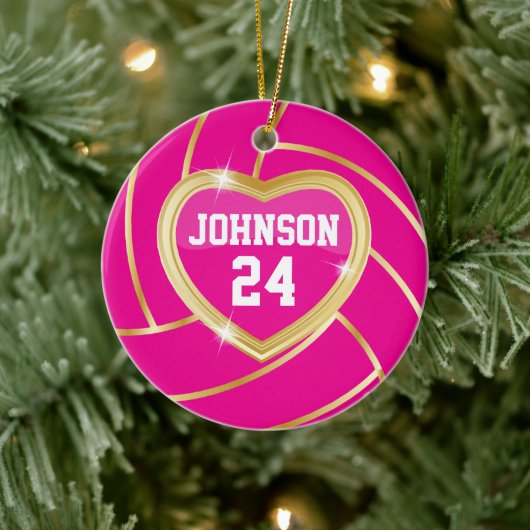 Elegant Hot Pink en Gold Volleyball Keramisch Ornament (Boom)