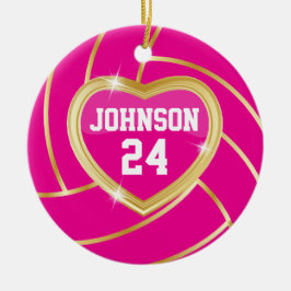 Elegant Hot Pink en Gold Volleyball Keramisch Ornament