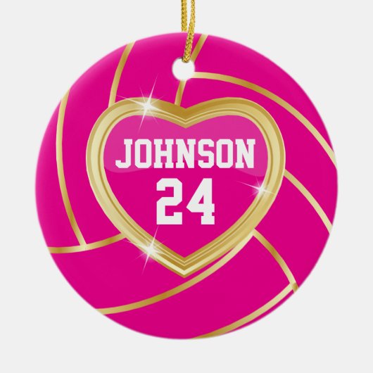 Elegant Hot Pink en Gold Volleyball Keramisch Ornament (Voorkant)