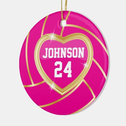 Elegant Hot Pink en Gold Volleyball Keramisch Ornament (Links)