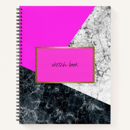 Elegant Hot Pink en Marble Sketch Book Notitieboek (Voorkant)