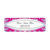 Elegant Hot Pink en Zilver Embossed Damask Etiket (Voorkant)