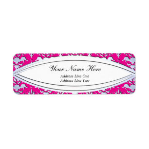 Elegant Hot Pink en Zilver Embossed Damask Etiket