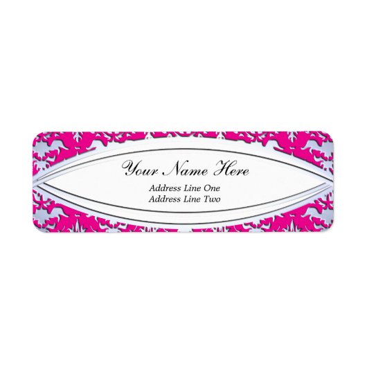 Elegant Hot Pink en Zilver Embossed Damask Etiket (Voorkant)