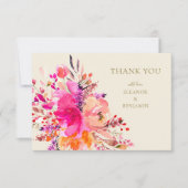 Elegant Hot Pink Floral Custom Names Wedding Flat Bedankkaart (Voorkant)