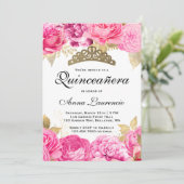Elegant Hot Pink Floral Quinceanera Kaart (Staand voorkant)