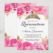 Elegant Hot Pink Floral Quinceanera Kaart (Voorkant / Achterkant)