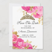 Elegant Hot Pink Floral Quinceanera Save The Date (Voorkant)