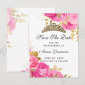 Elegant Hot Pink Floral Quinceanera slaat de datum Briefkaart (Voorkant / Achterkant)
