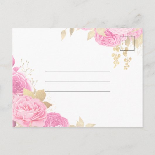 Elegant Hot Pink Floral Quinceanera slaat de datum Briefkaart (Achterkant)