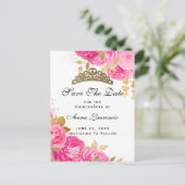 Elegant Hot Pink Floral Quinceanera slaat de datum Briefkaart (Staand voorkant)