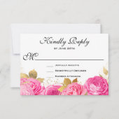 Elegant Hot Pink Floral Rozen RSVP Kaartje (Voorkant)