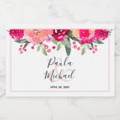 Elegant Hot Pink Floral Waterverf Mini Sparkling Wijnetiket (Enkel label)