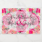 Elegant Hot Pink Floral Waterverf Mini Sparkling Wijnetiket (Enkel label)