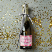 Elegant Hot Pink Floral Waterverf Mini Sparkling Wijnetiket