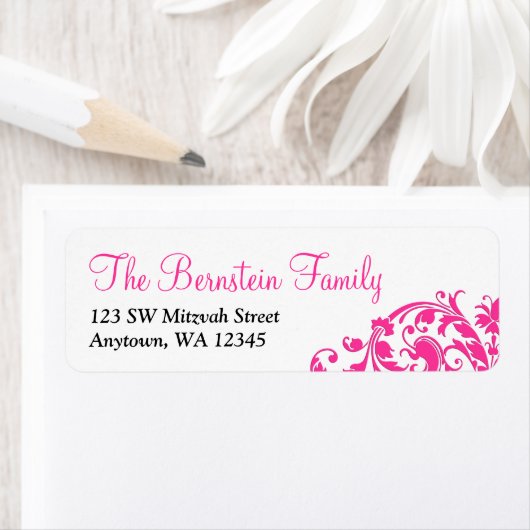 Elegant Hot Pink Flourish Bat Mitzvah Etiket (Insitu)