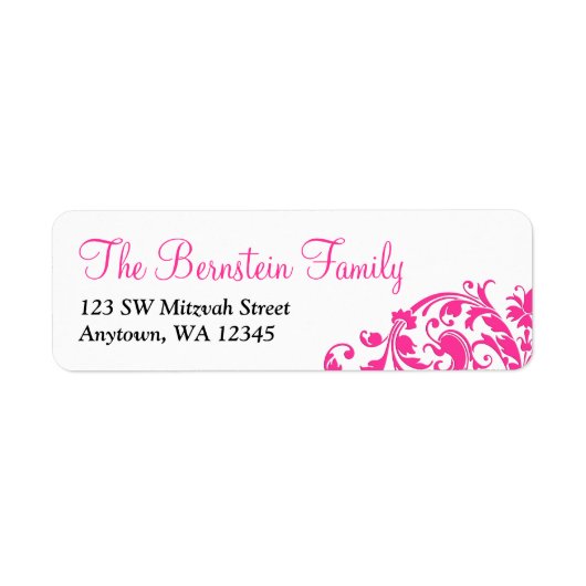Elegant Hot Pink Flourish Bat Mitzvah Etiket (Voorkant)