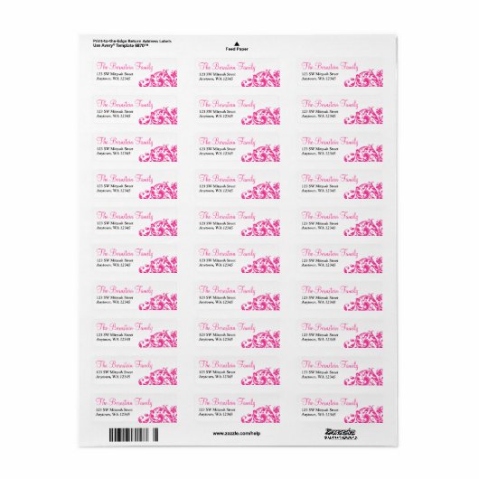 Elegant Hot Pink Flourish Bat Mitzvah Etiket (Full Sheet)