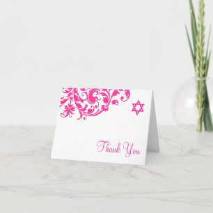 Elegant Hot Pink Flourish Bat Mitzvah Hartelijk da Bedankkaart