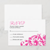 Elegant Hot Pink Flourish Bat Mitzvah RSVP Kaartje (Voorkant / Achterkant)