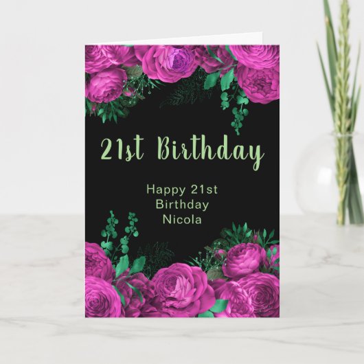 Elegant Hot Pink Flowers Birthday Party  Kaart (Voorkant)