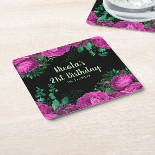 Elegant Hot Pink Flowers Birthday Party Kartonnen Onderzetters (Schuin)