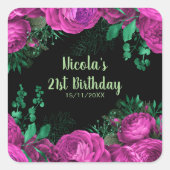 Elegant Hot Pink Flowers Birthday Party Vierkante Sticker (Voorkant)
