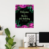 Elegant Hot Pink Flowers Birthday Party Welcome Poster (Thuiskantoor)