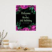 Elegant Hot Pink Flowers Birthday Party Welcome Poster (Keuken)