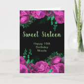 Elegant Hot Pink Flowers Sweet Sixteen Kaart (Voorkant)