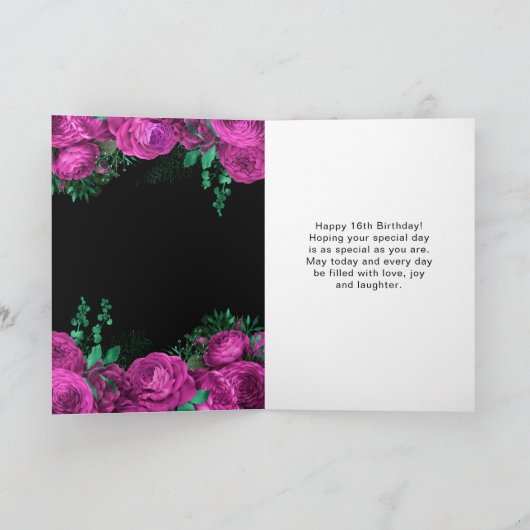 Elegant Hot Pink Flowers Sweet Sixteen Kaart (Binnen)