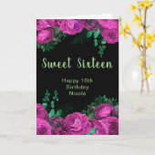 Elegant Hot Pink Flowers Sweet Sixteen Kaart (Gele Bloem)