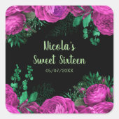 Elegant Hot Pink Flowers Sweet Sixteen Vierkante Sticker (Voorkant)