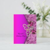 Elegant Hot Pink Glitter Jewel Birthday Party Kaart (Staand voorkant)