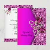Elegant Hot Pink Glitter Jewel Birthday Party Kaart (Voorkant / Achterkant)