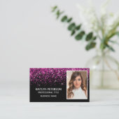 Elegant Hot Pink Glitter Photo QR Code  Visitekaartje (Staand voorkant)