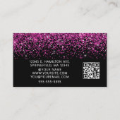 Elegant Hot Pink Glitter Photo QR Code  Visitekaartje (Achterkant)