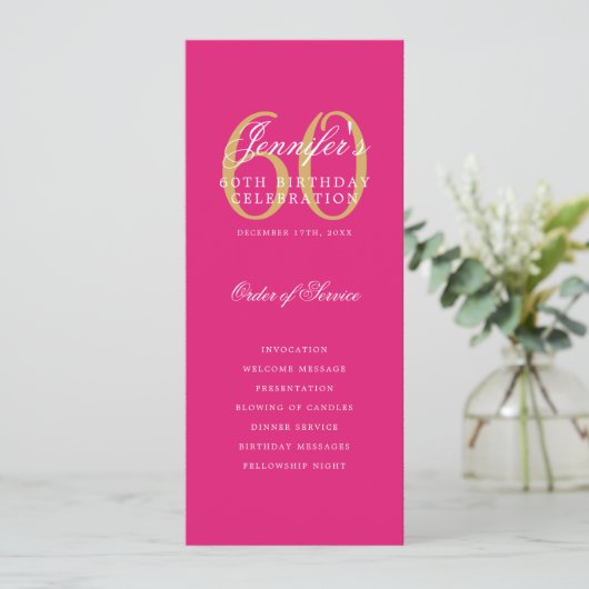 Elegant Hot Pink Gold 60e Verjaardag Programma Men (Staand voorkant)