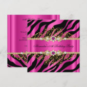 Elegant Hot Pink Gold Black Zebra Birthday 2 Kaart (Voorkant / Achterkant)