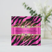 Elegant Hot Pink Gold Black Zebra Birthday 2 Kaart (Staand voorkant)
